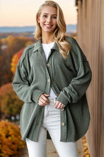 Load image into Gallery viewer, Long Sleeve Ribbed Button Down Shacket Top - Olive