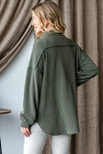 Load image into Gallery viewer, Long Sleeve Ribbed Button Down Shacket Top - Olive