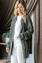 Load image into Gallery viewer, Long Sleeve Ribbed Button Down Shacket Top - Olive