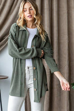Load image into Gallery viewer, Long Sleeve Ribbed Button Down Shacket Top - Olive
