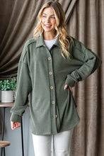 Load image into Gallery viewer, Long Sleeve Ribbed Button Down Shacket Top - Olive
