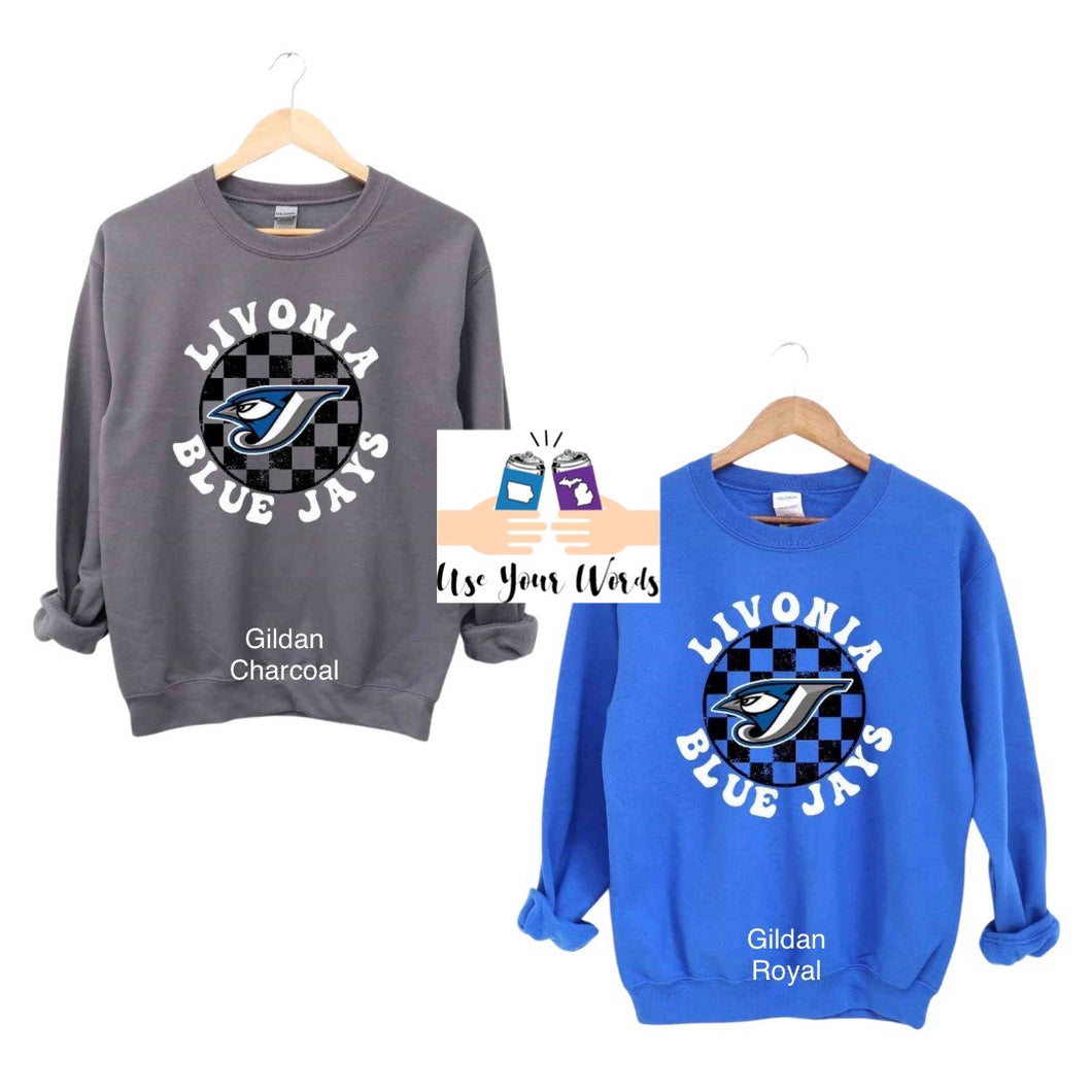 Gildan Checkered Retro Blue Jays Crewneck/Hoodie