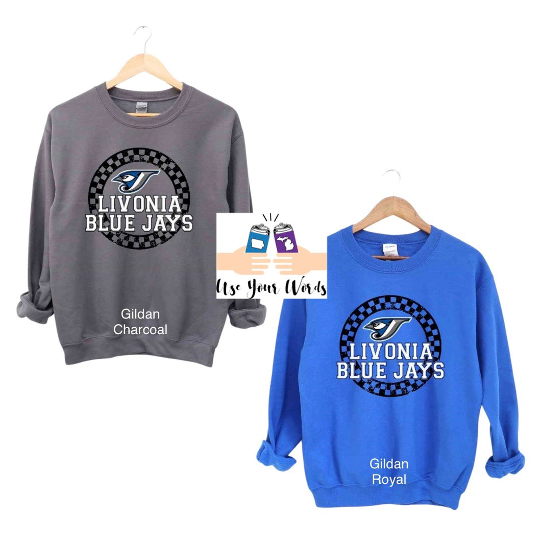Gildan Checkered Ring Blue Jays Crewneck/Hoodie
